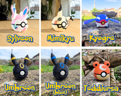Conjunto de pokebolas inspiradas en personajes de Pokémon de la marca Kokoroto, en una imagen collage colorida.