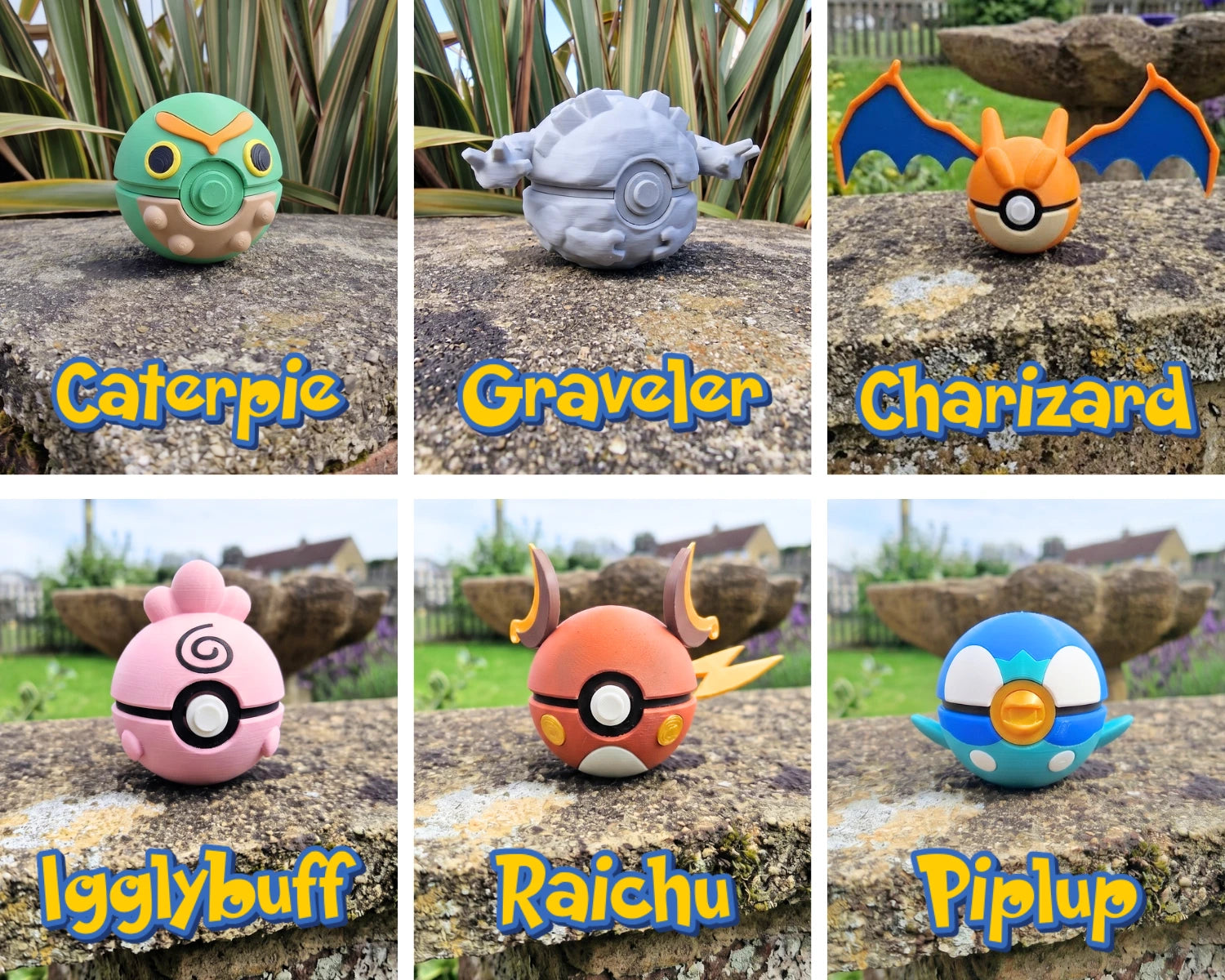 Conjunto de Pokebolas inspiradas en personajes de Pokémon de la marca Kokoroto, en una imagen de collage colorido.