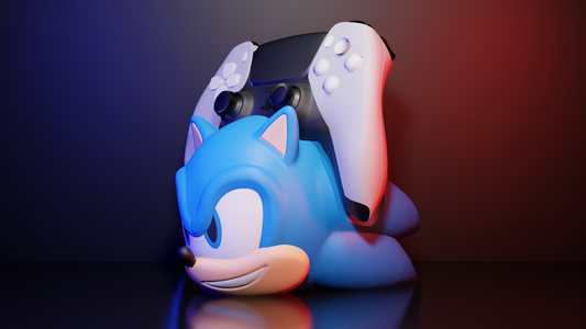 Soporte universal para mandos de Sonic the Hedgehog de la marca Kokoroto, diseño en color azul y detalles de Sonic en el render.