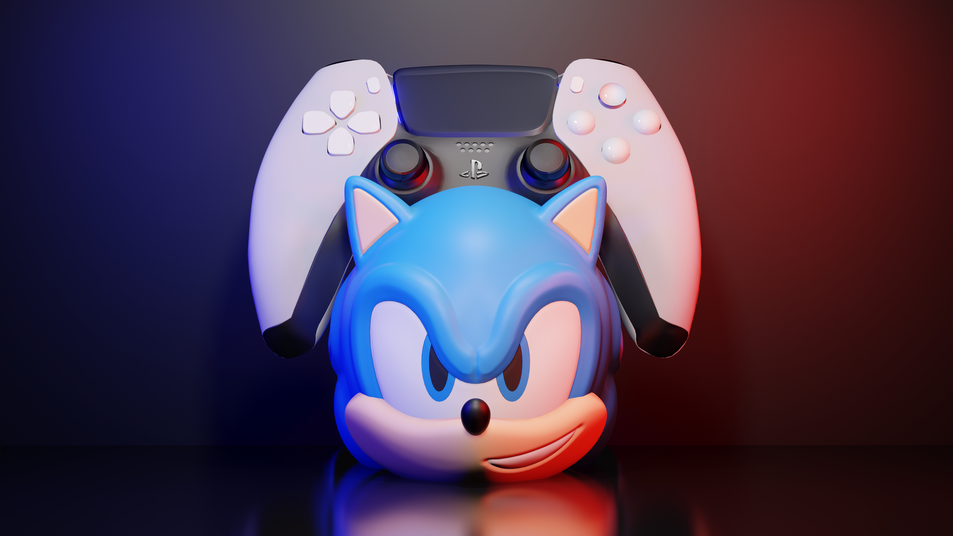 Soporte universal para mandos de Sonic the Hedgehog de la marca Kokoroto, diseño en forma de personaje de Sonic en render 3D