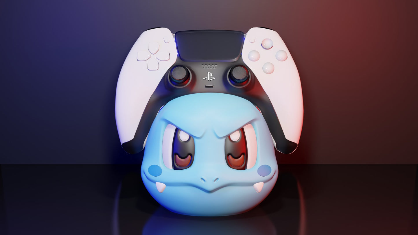 Soporte universal para mandos Kokoroto con diseño de Wartortle, ideal para organizar controles de videojuegos en color azul y gris.