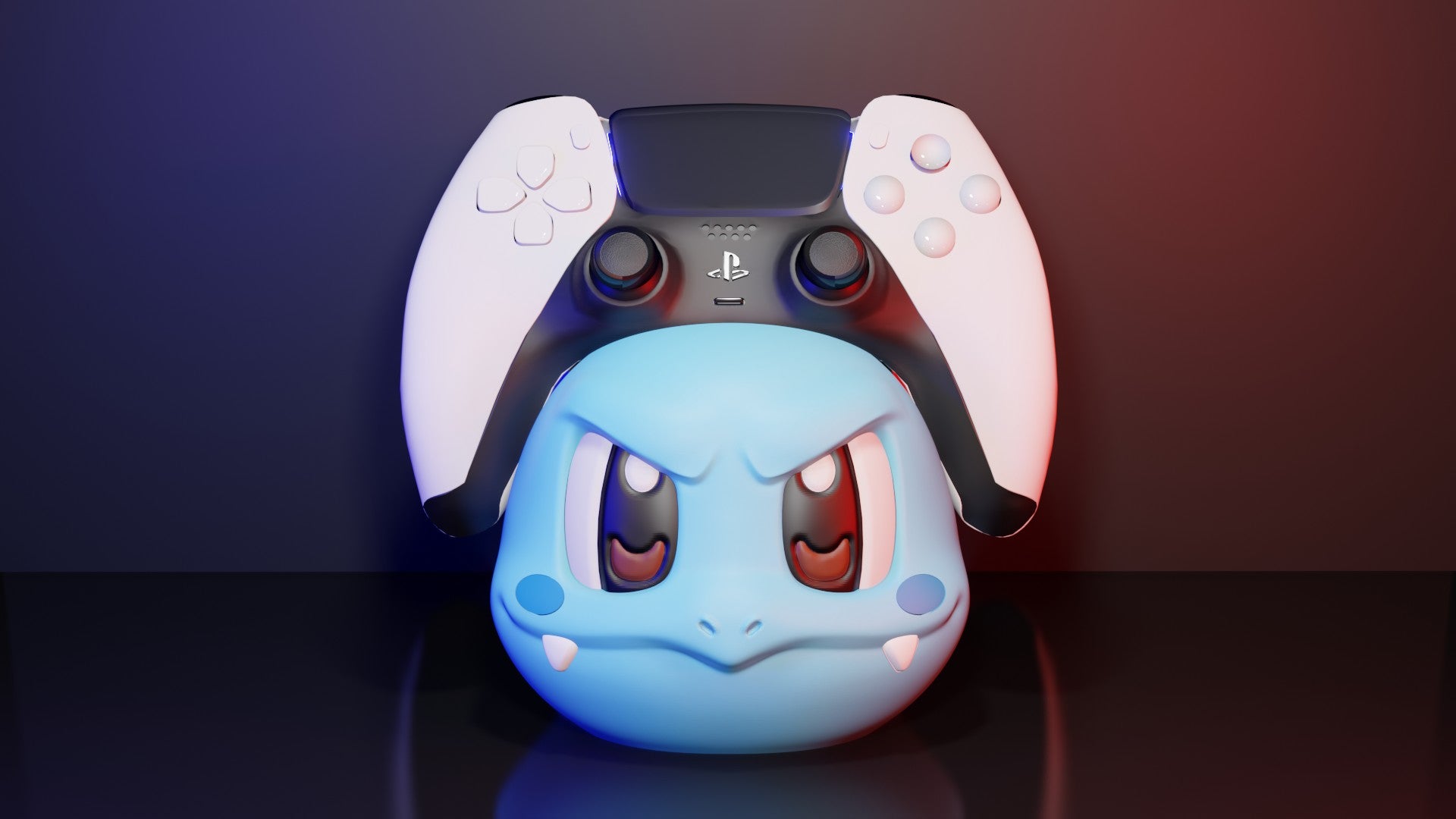 Soporte universal para mandos Kokoroto con diseño de Wartortle, ideal para organizar controles de videojuegos en color azul y gris.