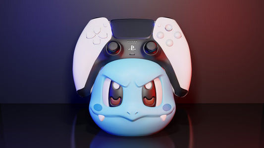Soporte universal para mandos Kokoroto con diseño de Wartortle, ideal para organizar controles de videojuegos en color azul y gris.