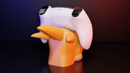 Soporte universal para mandos Kokoroto con figura de Mega Charizard de Pokémon, ideal para exhibir controladores de videojuegos.