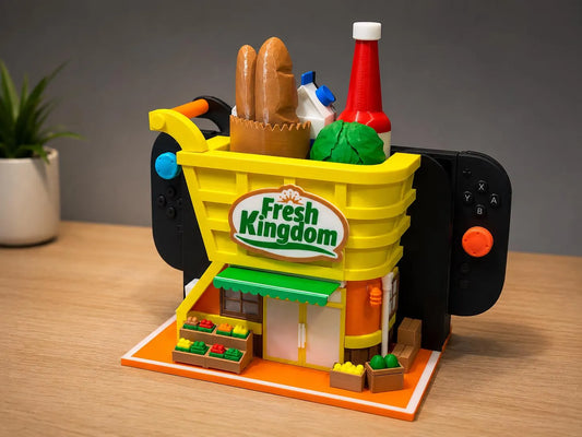 Soporte Kokoroto para Switch 1 y 2 de Tomodachi Life en estilo Fresh Kingdom, con diseño decorativo y funcional.