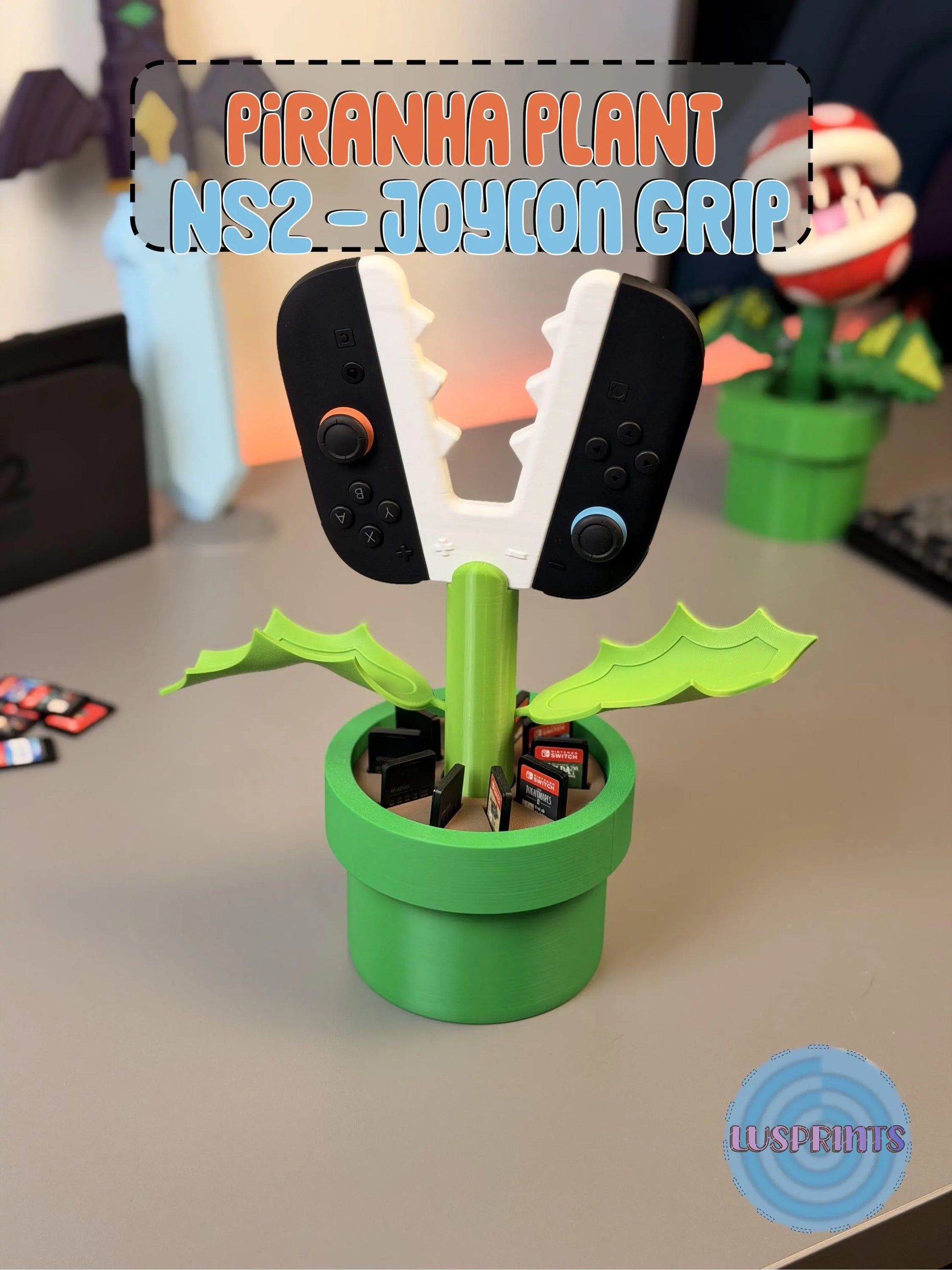 Soporte de planta Piraña para Joy-Cons de Nintendo Switch 2 de la marca Kokoroto, con diseño de Piraña de Mario en color brillante